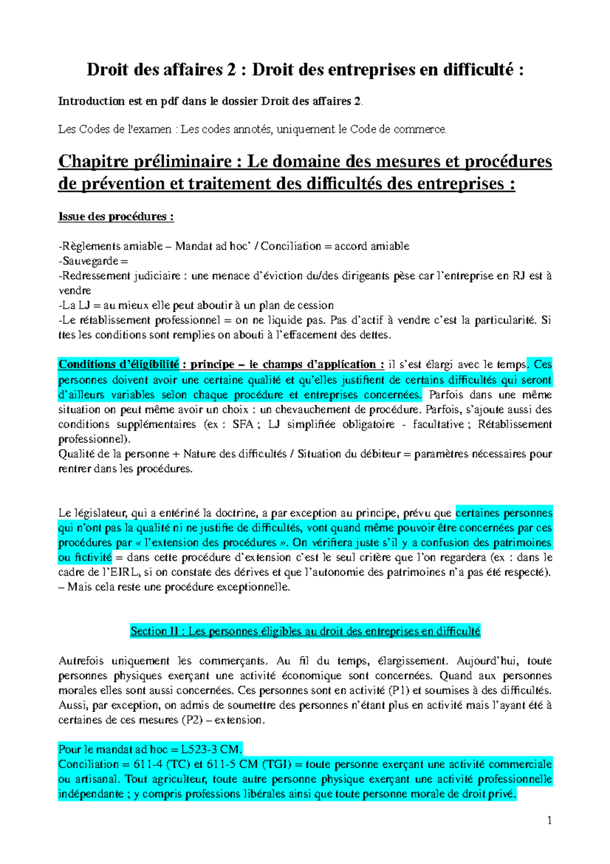Article L621 2 Du Code De Commerce Droit des entreprises en difficulté - Les Codes de l'examen : Les codes  annotés, uniquement le Code - Studocu