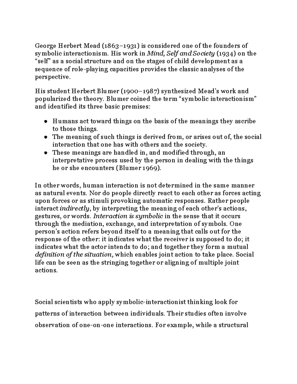 Sociology (42) young Herbert Mead (18631931) is considered