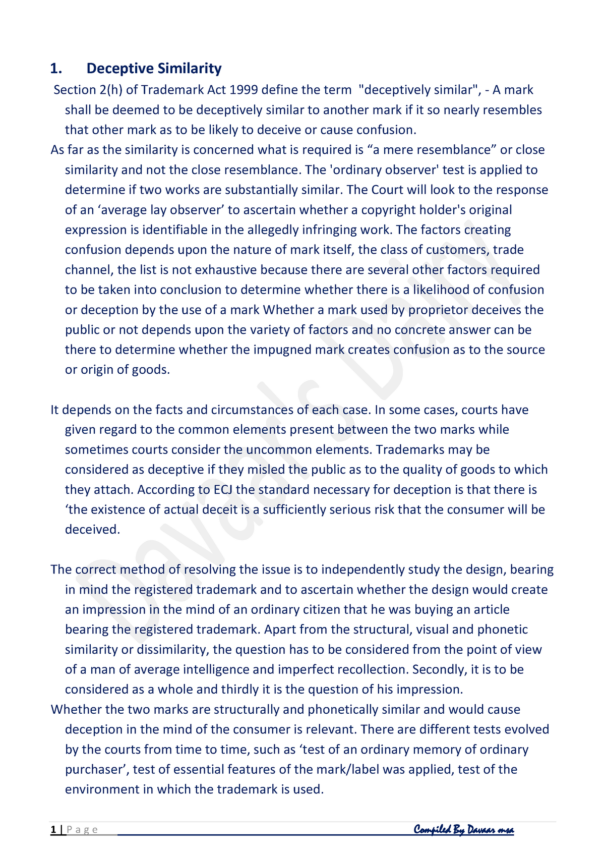 IPR Deceptive Similarity - 1 | P A G E Compiled By Davaar Msa 1 ...