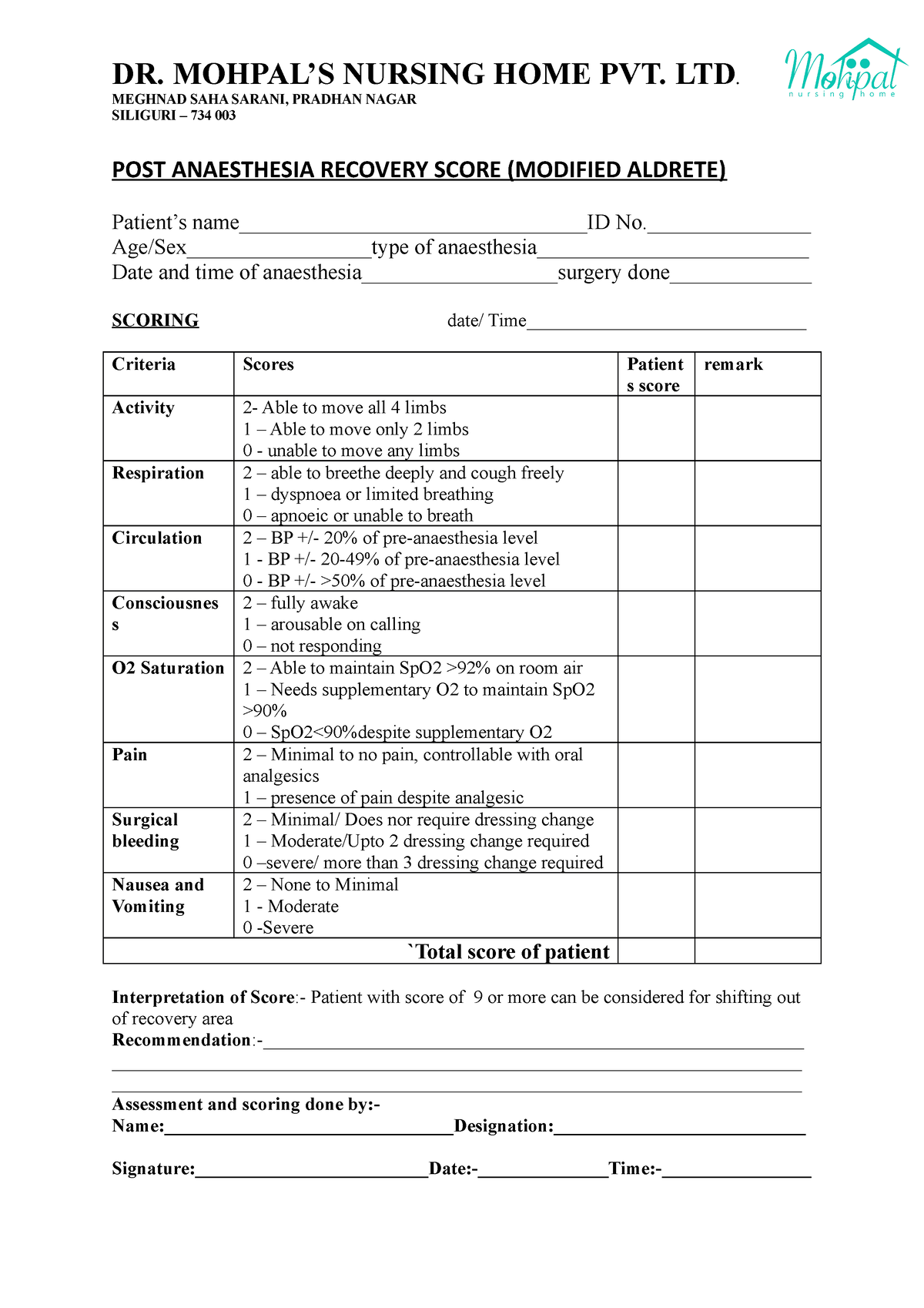 post-anaesthesia-recovery-score-dr-mohpal-s-nursing-home-pvt-ltd