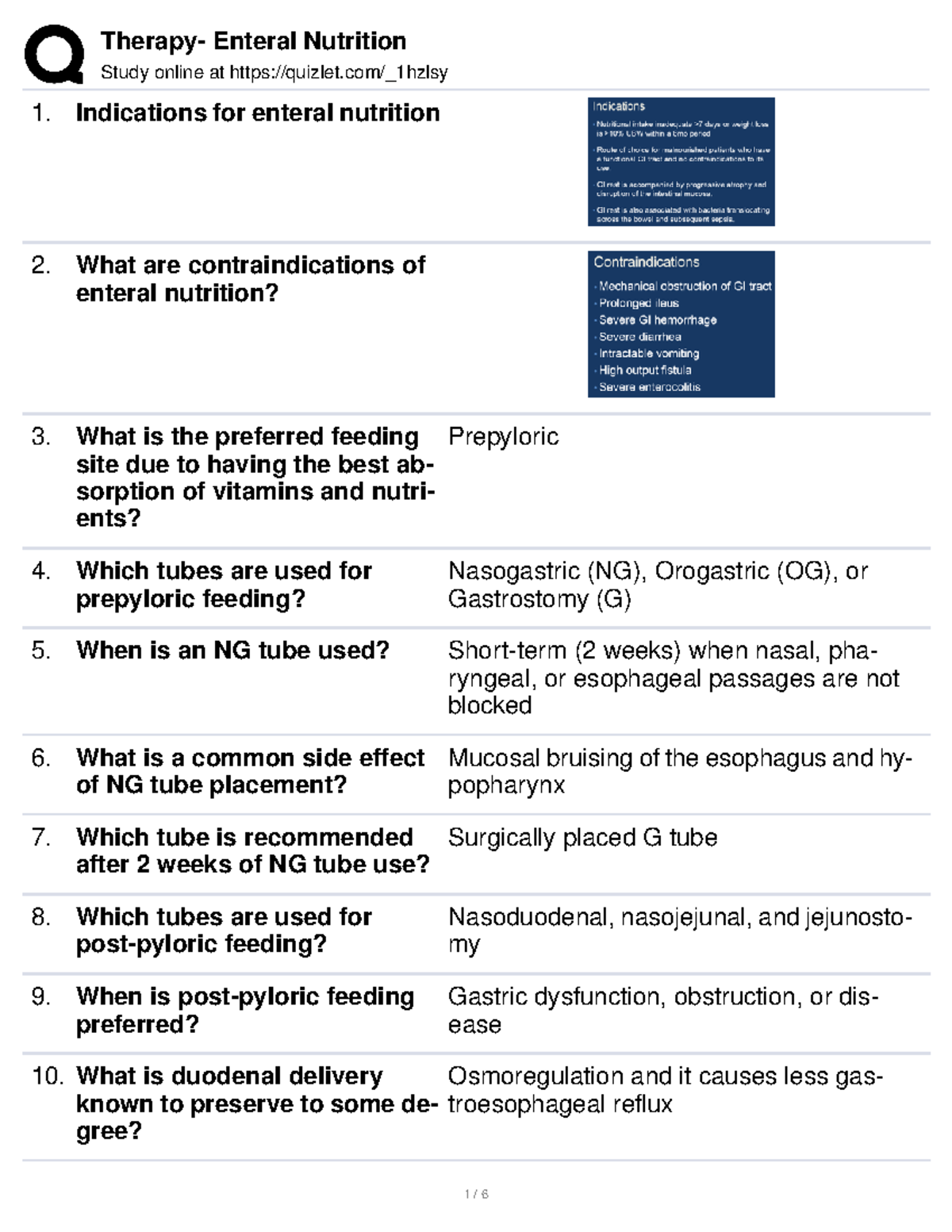 Therapy Enteral Nutrition Study online at quizlet/_1hzlsy Indications for enteral nutrition