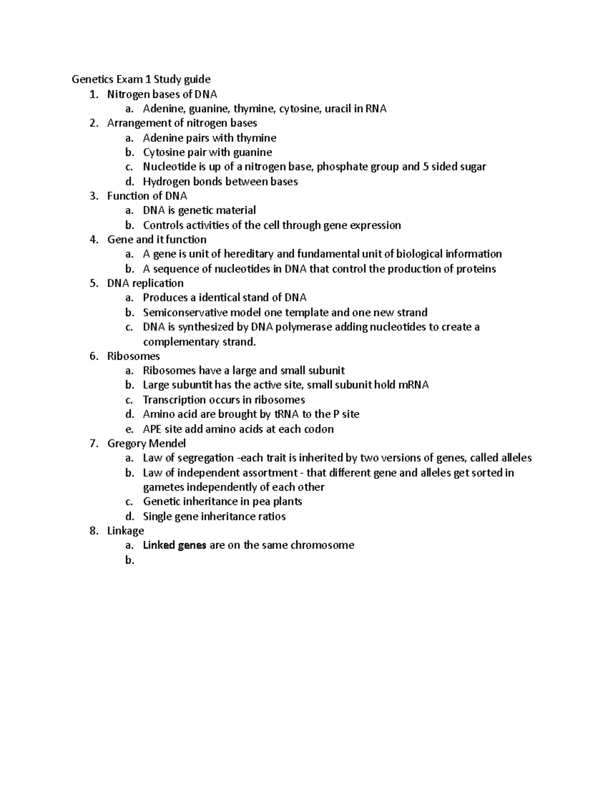 Genetics Exam 1 Study Guide - Genetics Exam 1 Study Guide 1. Nitrogen ...