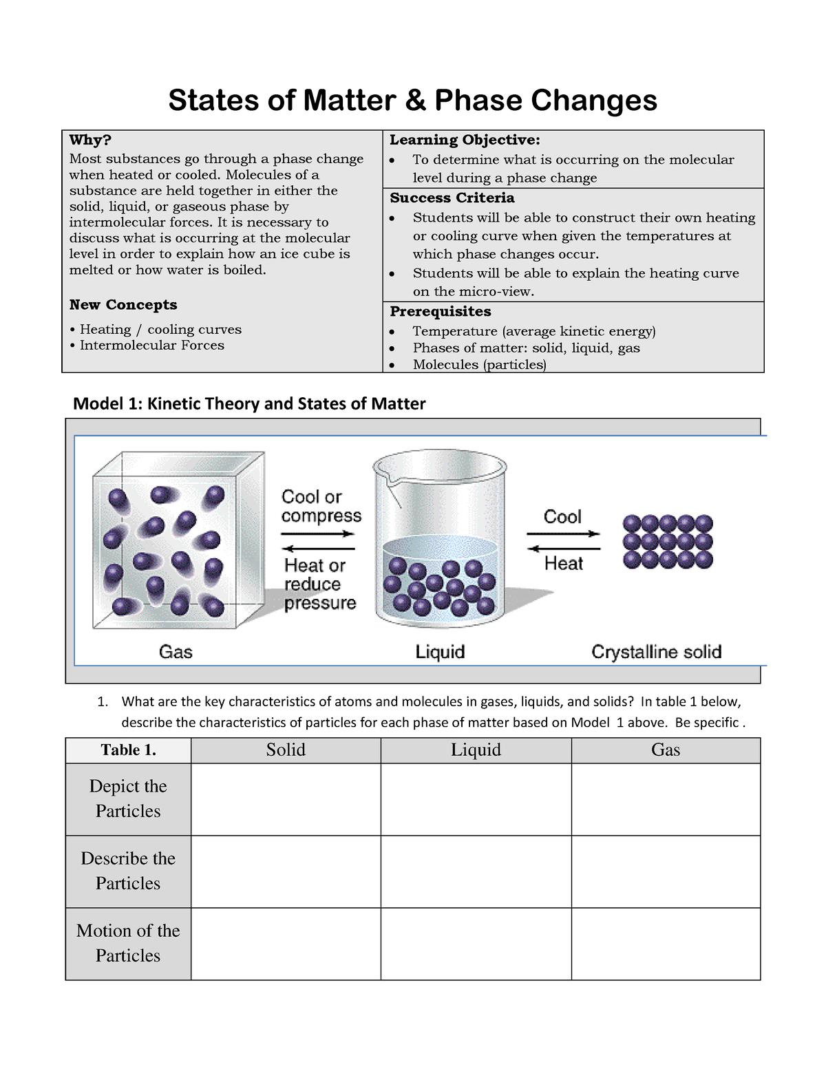 Kinetic Energy Pogil - work - States of Matter & Phase Changes Why ...