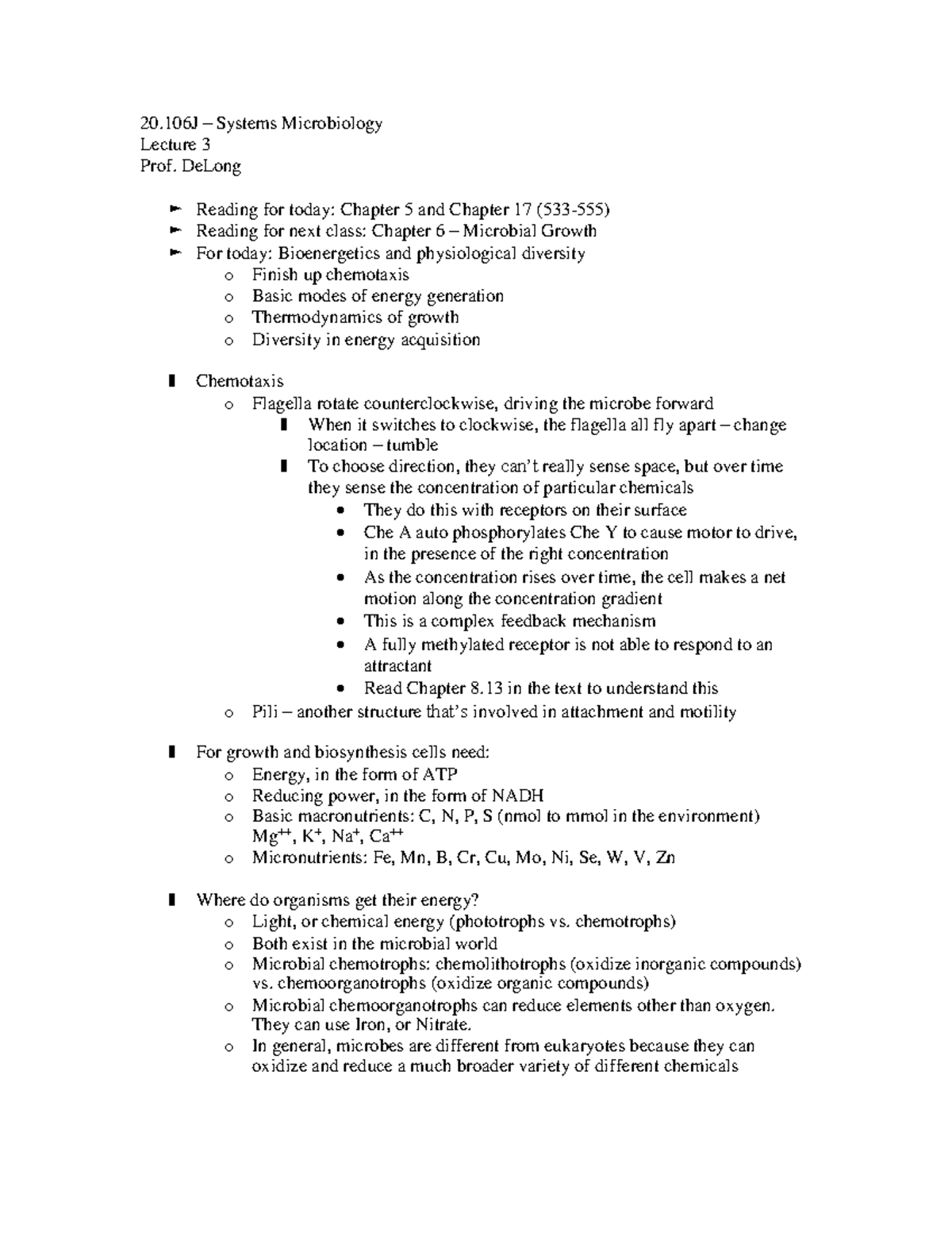 Biological Energy Conservation 20 Systems Microbiology Lecture 3
