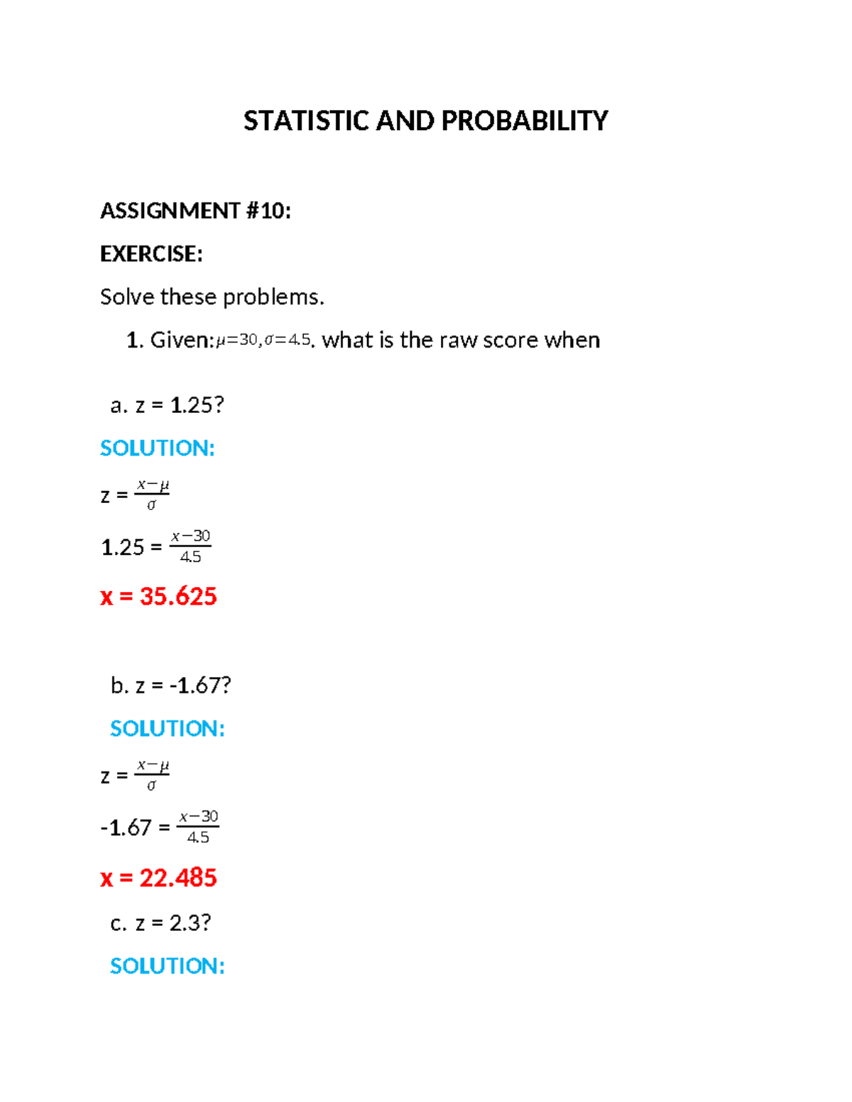 Statistic AND Probability Assign. #10 - STATISTIC AND PROBABILITY ...