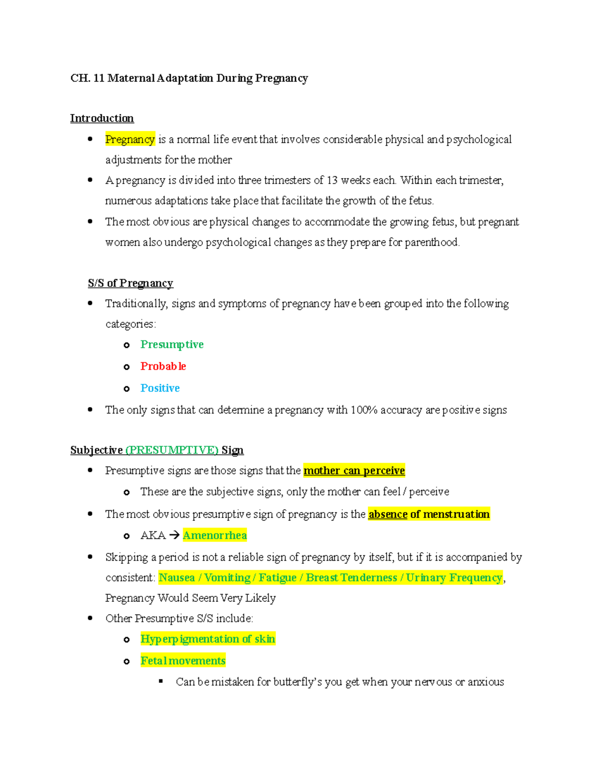 CH. 11 Maternal Adaptation During Pregnancy - CH. 11 Maternal ...