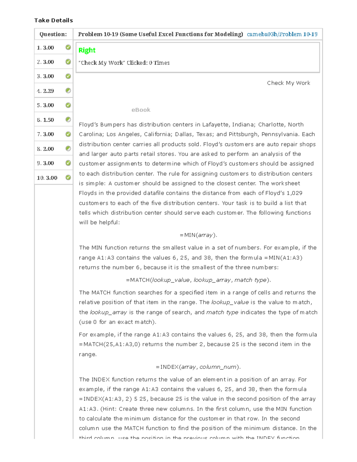 A9 Spreadsheet Analysis Take Details Right "Check My Work" Clicked 0