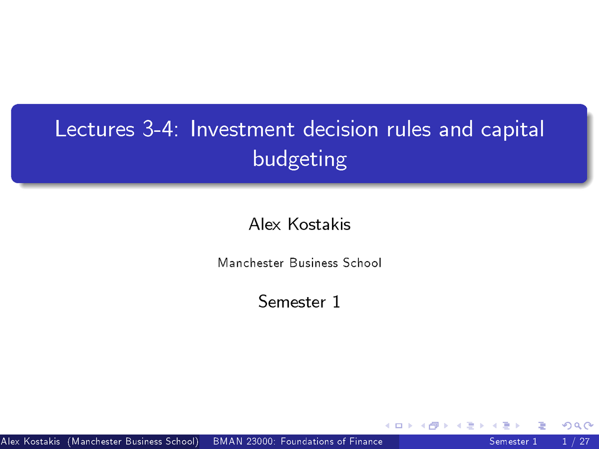 Foundations Of Finance Lecture Notes, Lectures 3-4 - Lectures 3-4 ...