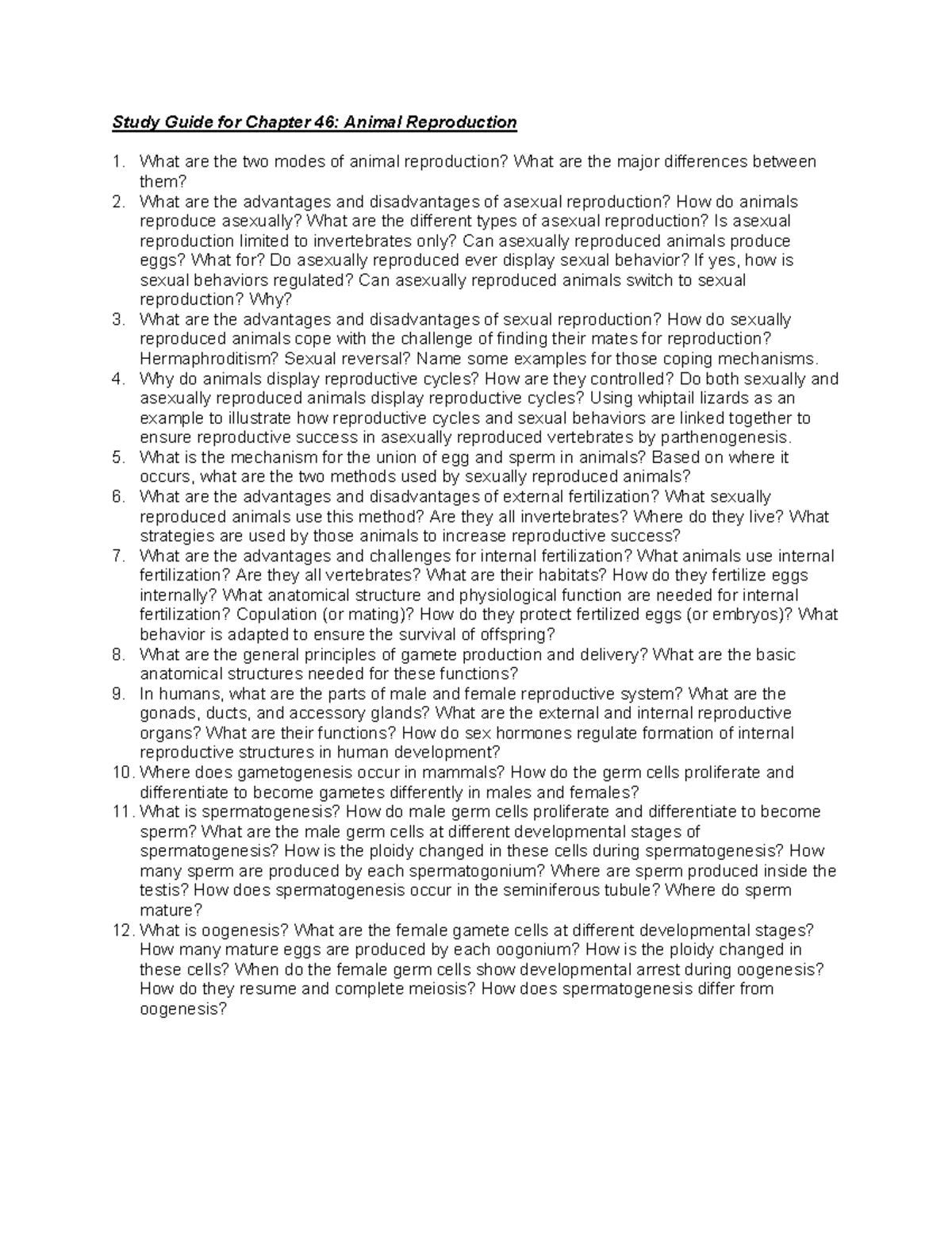 Study Guide Ch46 - note - Study Guide for Chapter 46: Animal ...