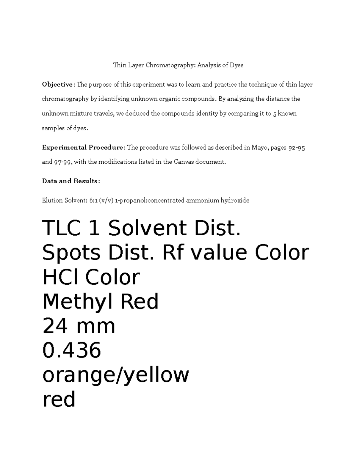Lab TLC TLC lab temple orgo 1 Thin Layer Chromatography Analysis