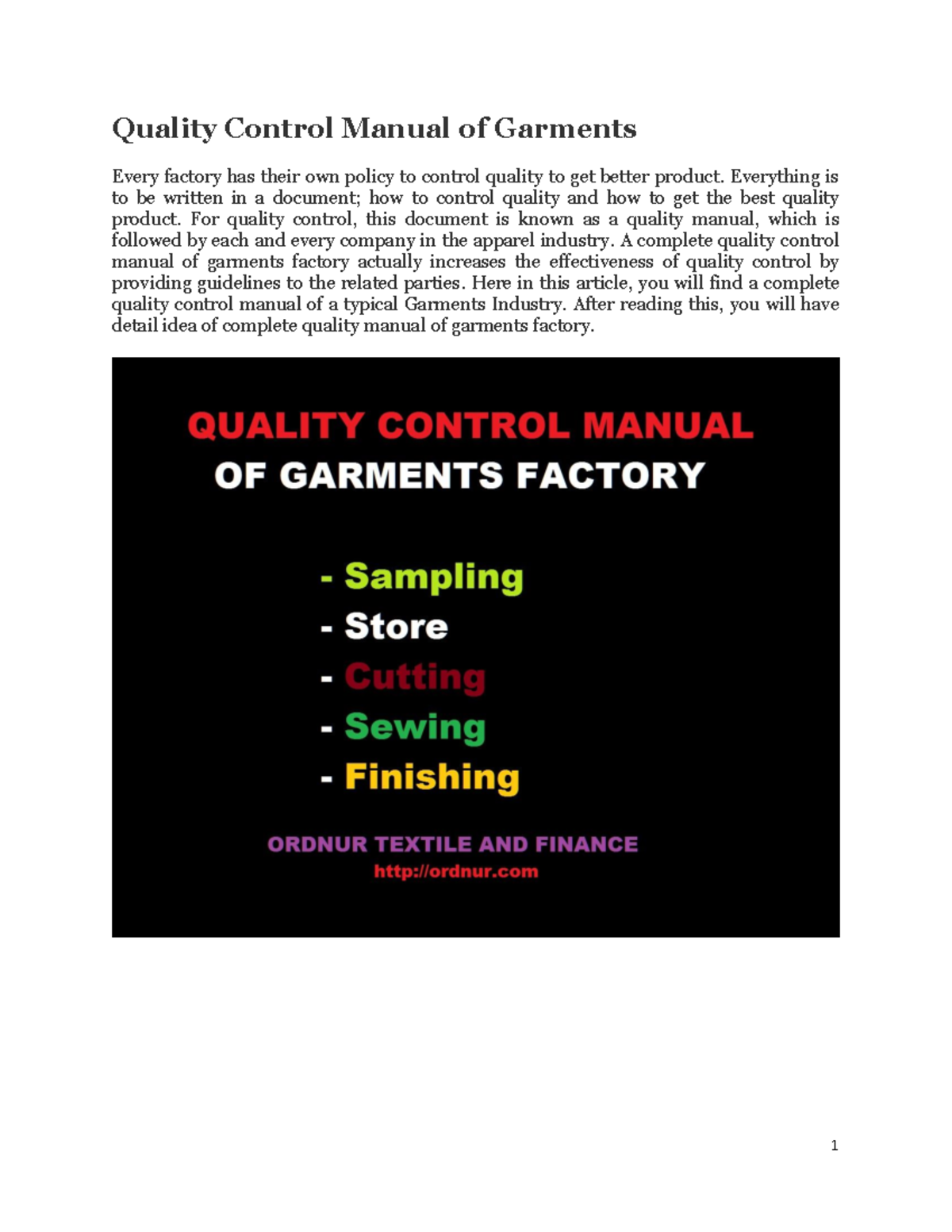 Complete Quality Manual of Garments Factory Quality Control Manual of