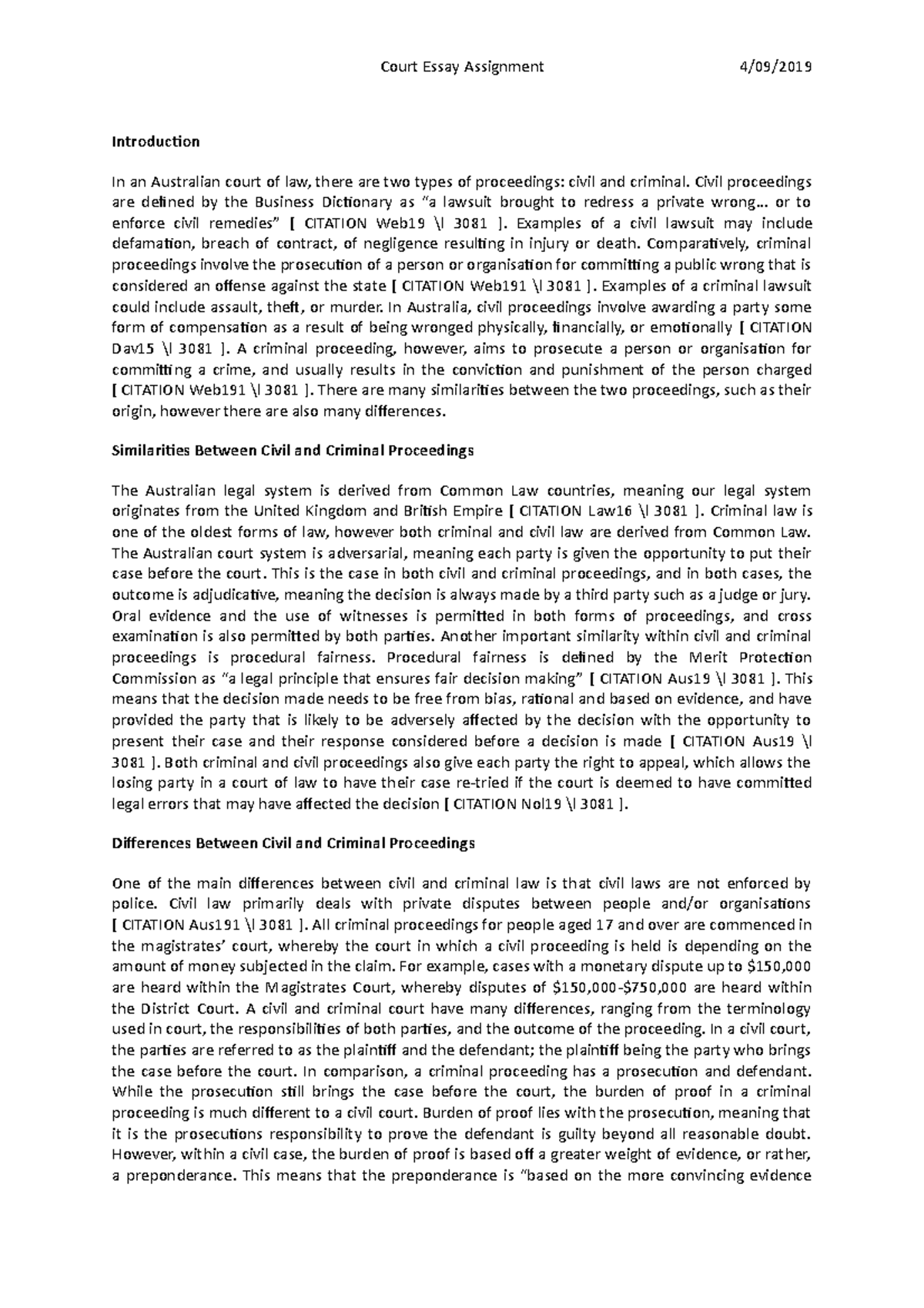 Court Essay Assignment - Civil proceedings are defined by the Business ...