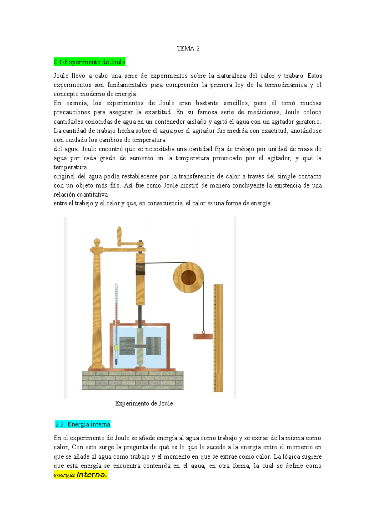 TEMA 2 - apuntes de termodinamica - TEMA 2 2-Experimento de Joule Joule ...