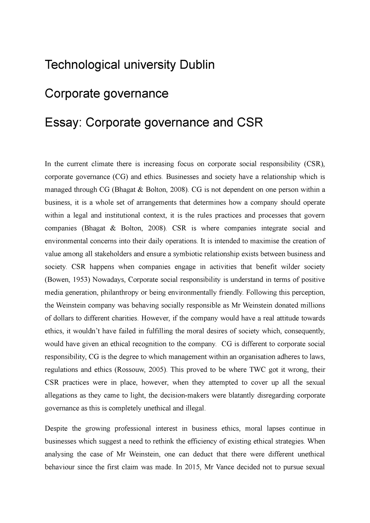 corporate governance conclusion essay