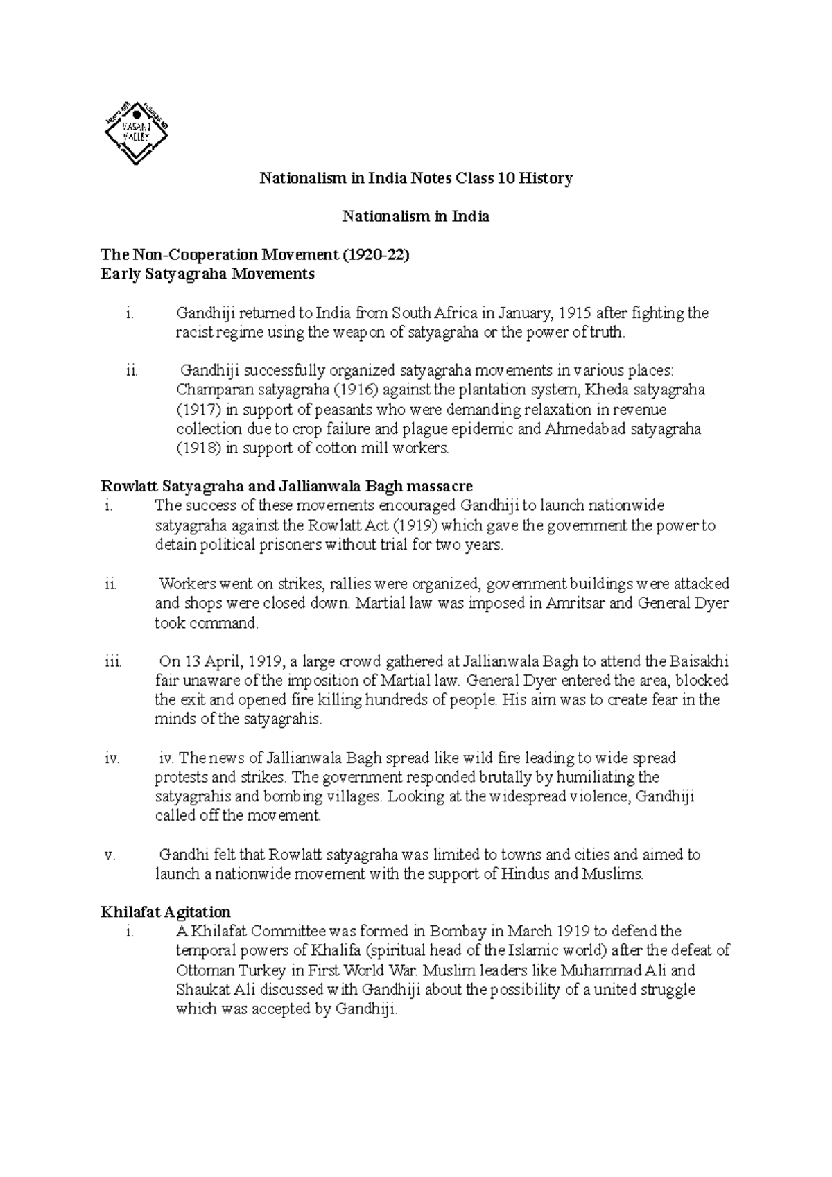 Nationalism in india notes class 10 history nationalism in india
