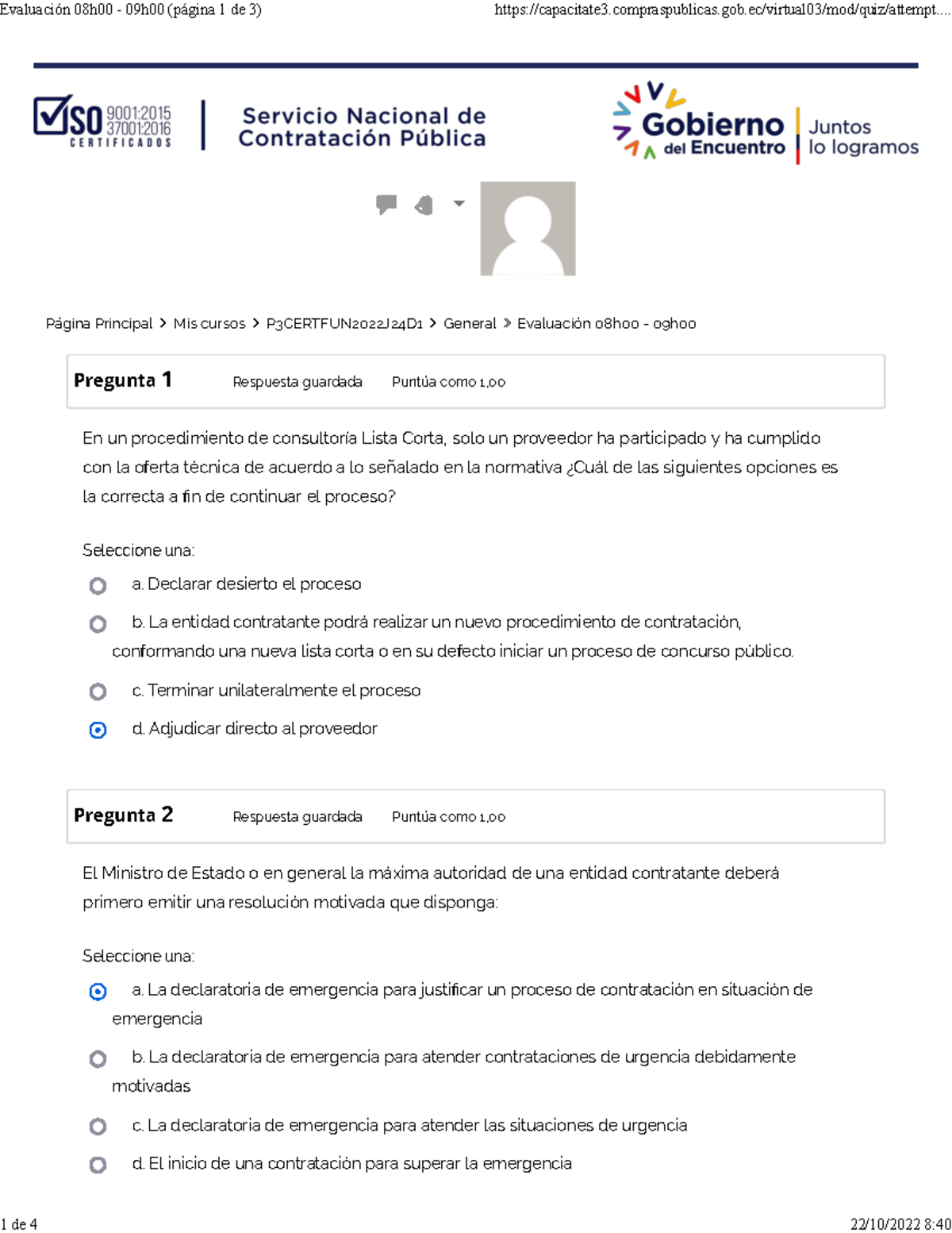 Prueba Sercop 1 - Pregunta 1 Respuesta Guardada Puntúa Como 1, En Un ...