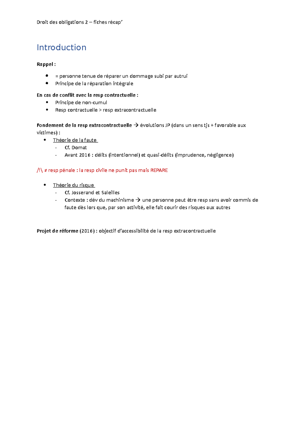 Fiches récap' droit des obligations L2S2 - Introduction Rappel ...