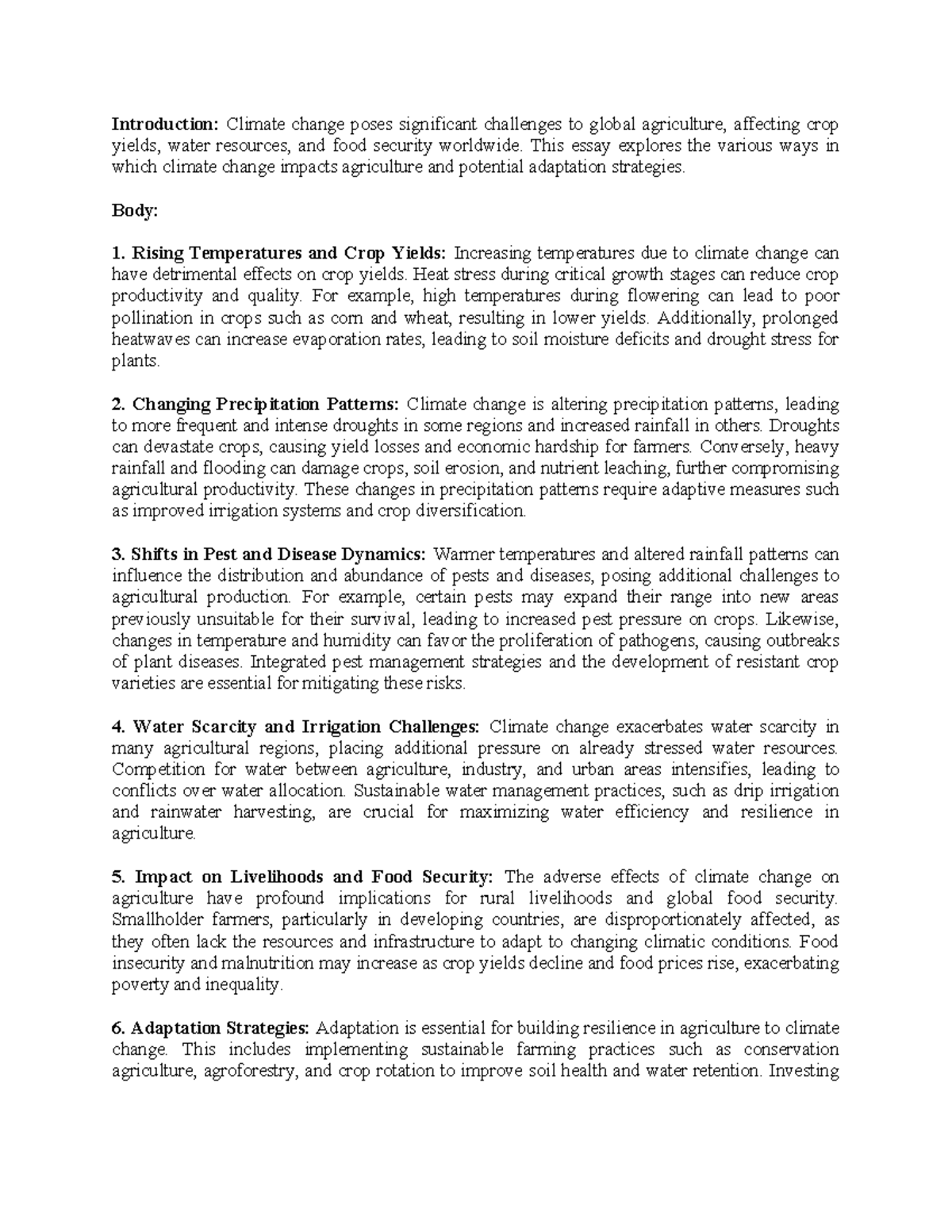 Climate Change and Its Impact on Global Agriculture - Introduction ...