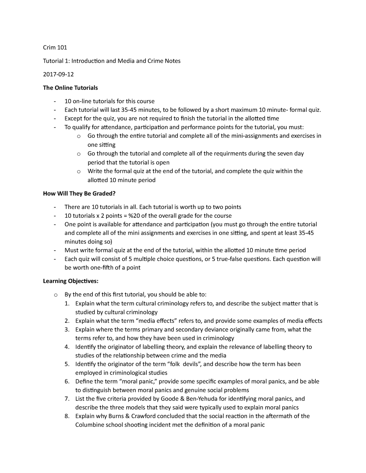 Crim 101 Tutorial Notes 1 - Crim 101 Tutorial 1: Introduction and Media ...