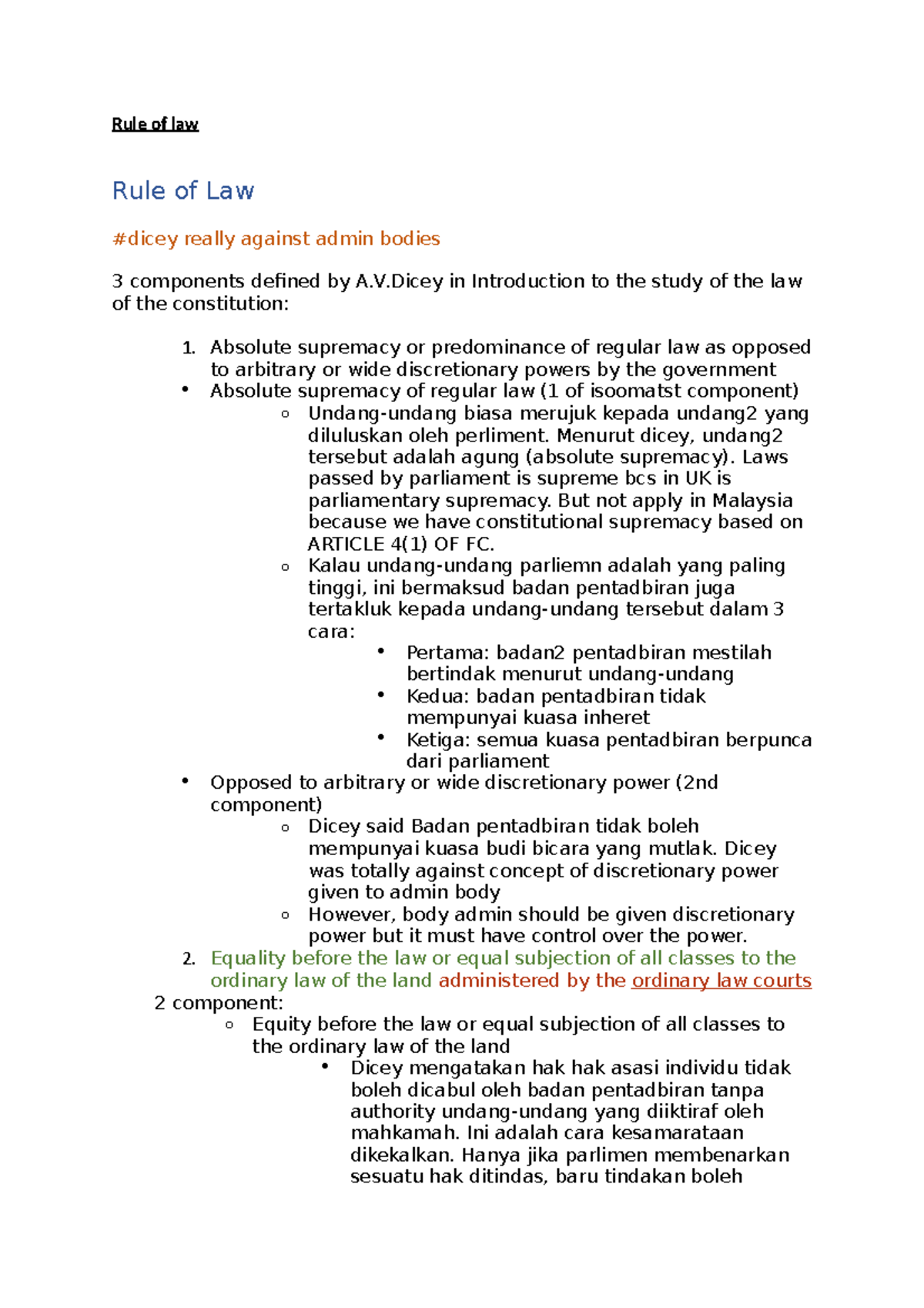 Rule of law in administrative law Rule of law Rule of Law dicey