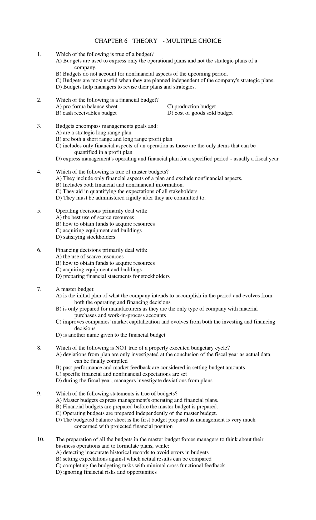 Chapter 6 Theory Multiple Choice - CHAPTER 6 THEORY - MULTIPLE CHOICE ...