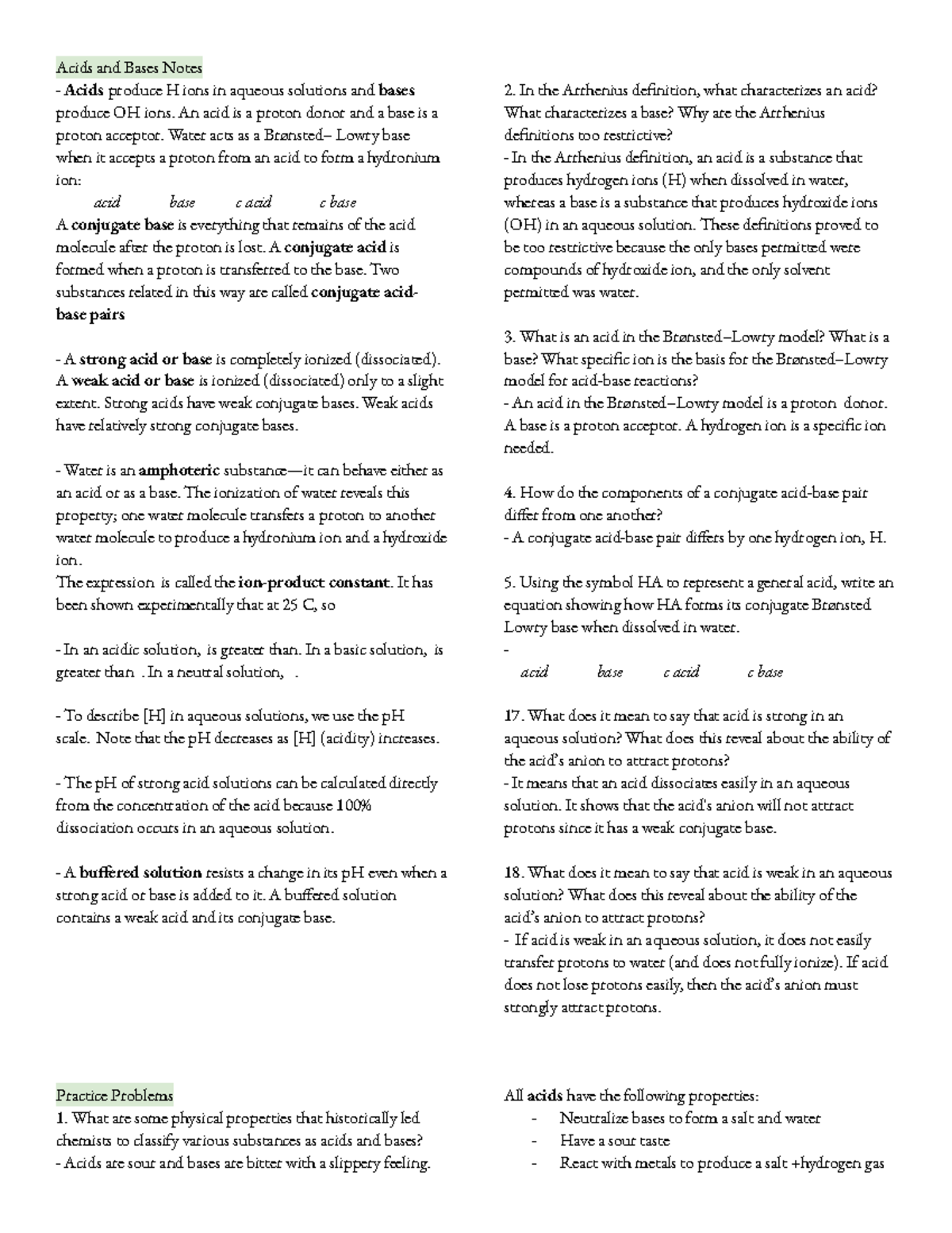 Acids and bases titration notes Acids and Bases Notes Acids produce H