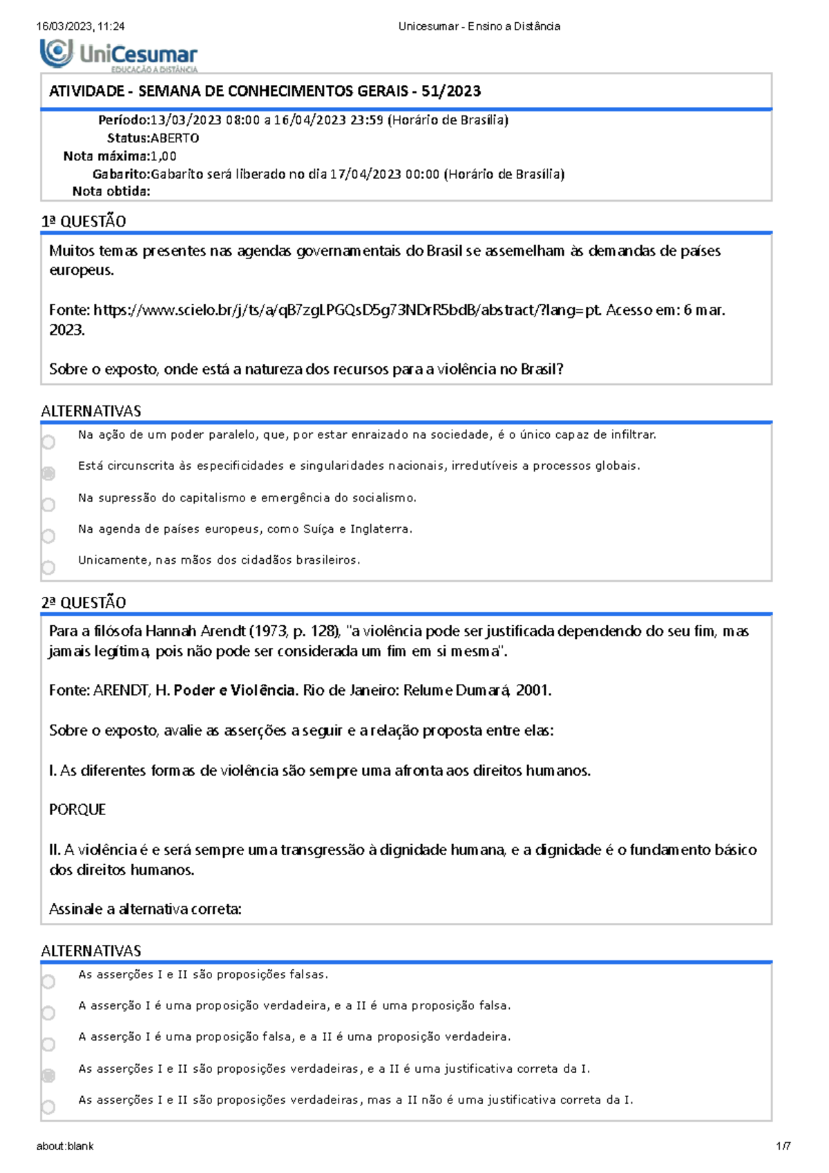 Semana conhecimentos gerais - ATIVIDADE - SEMANA DE CONHECIMENTOS