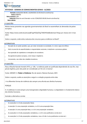 ATIVIDADE - SEMANA DE CONHECIMENTOS GERAIS - 51/2022, Exámenes  Planificación y Gestión de la Educación