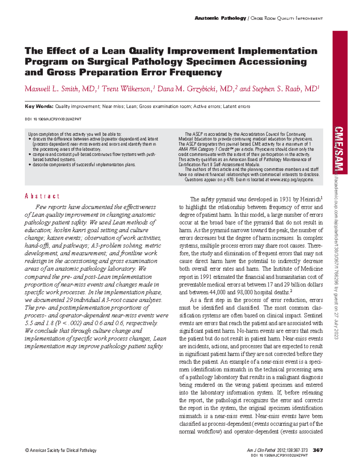 Effect of Lean QI implementation program on surgical pathology specimen