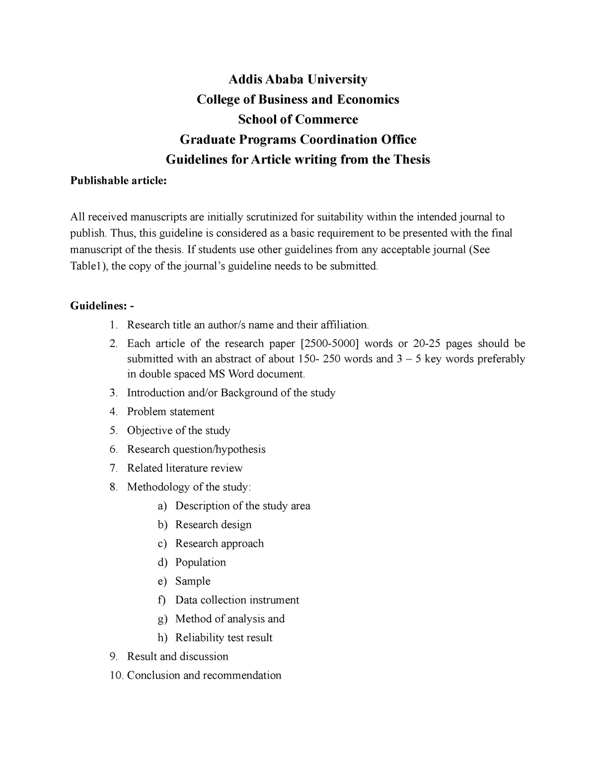 addis ababa university master's thesis guidelines