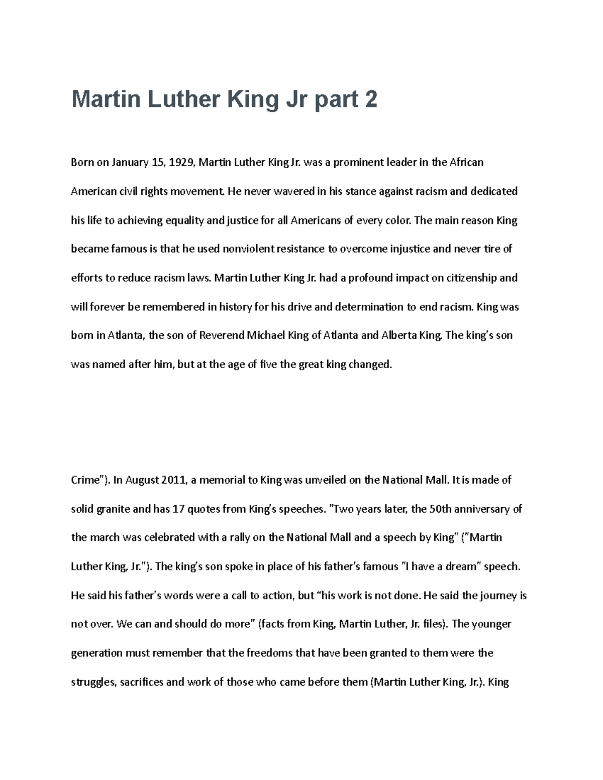 Martin Luther King Jr part 2 - was a prominent leader in the African ...