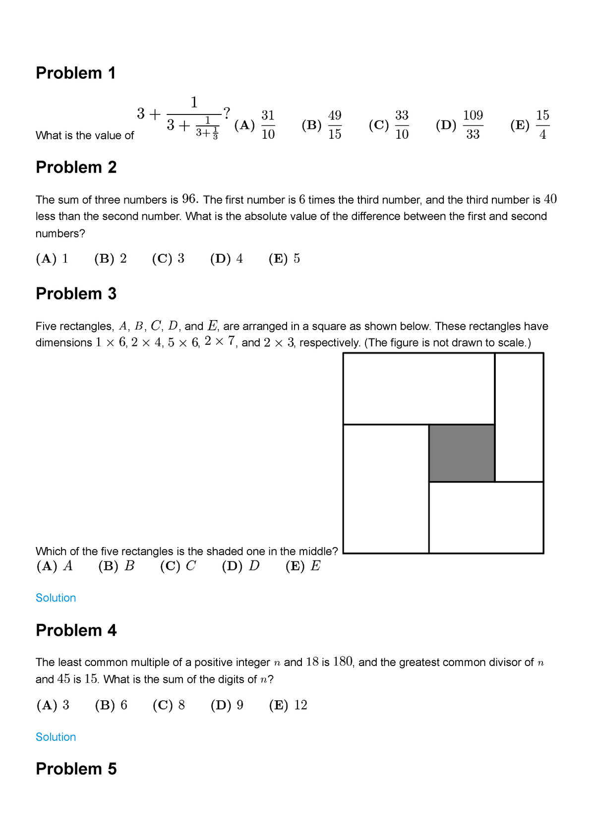 2022 AMC 12A Problems - Problem 1 What Is The Value Of Problem 2 The ...