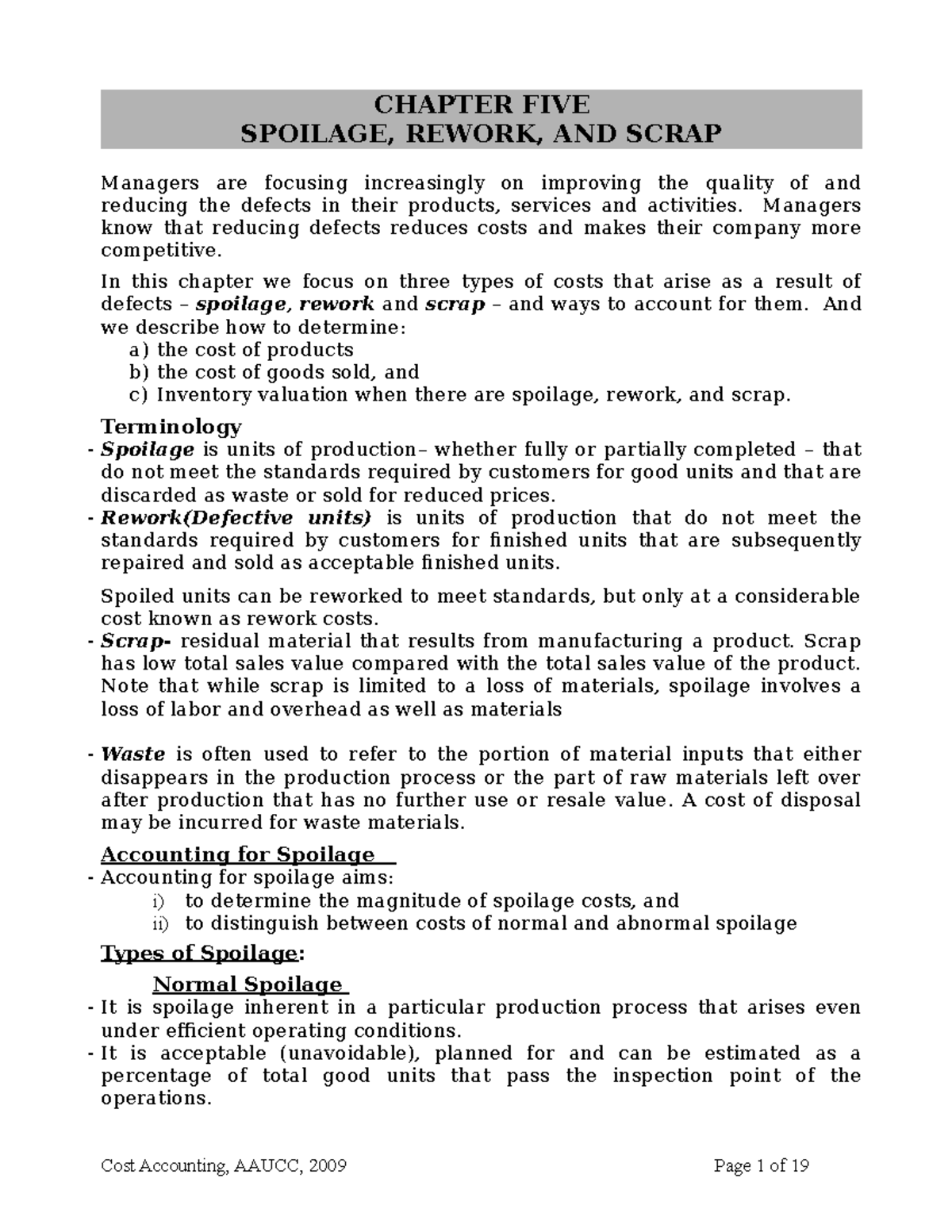 Chapter Five spoilage ,rework, and scrap Under Revision 2009 - Copy ...