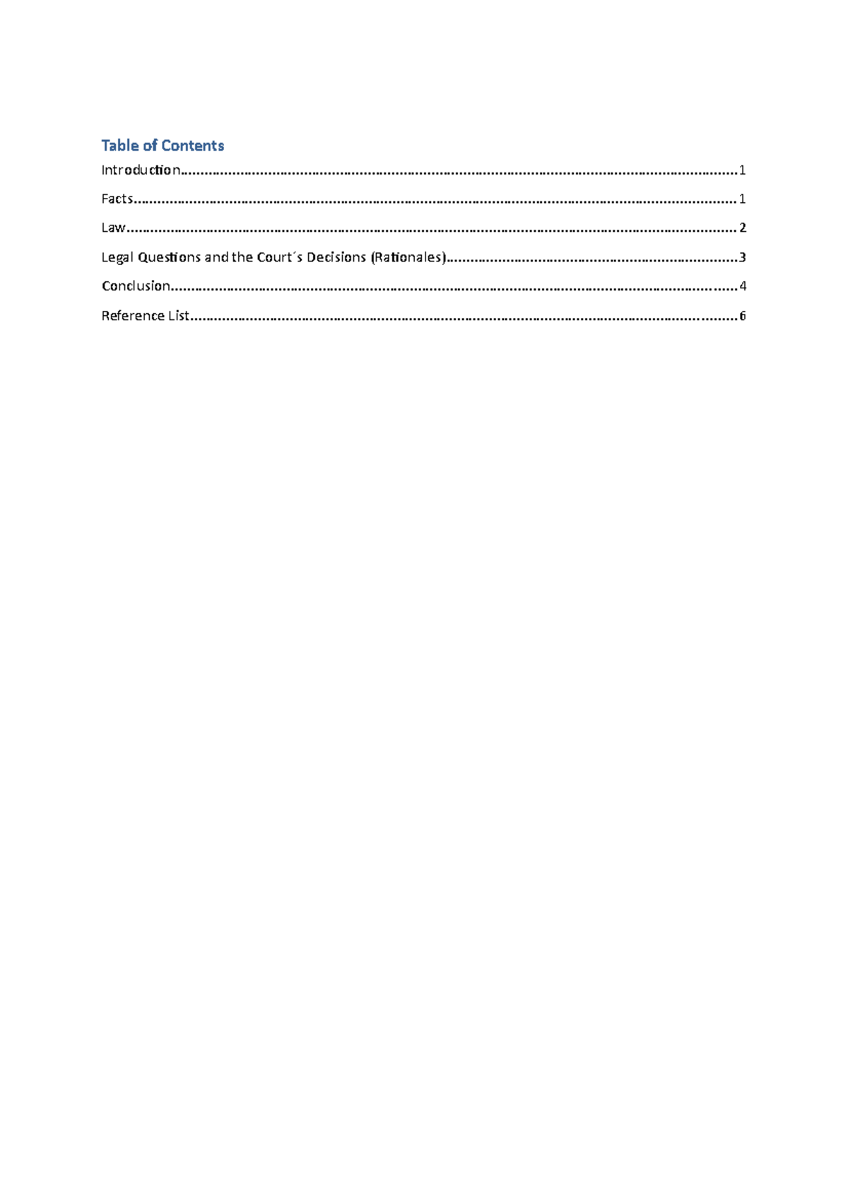 Case Brief - Grade: 75% - Table Of Contents - Studocu