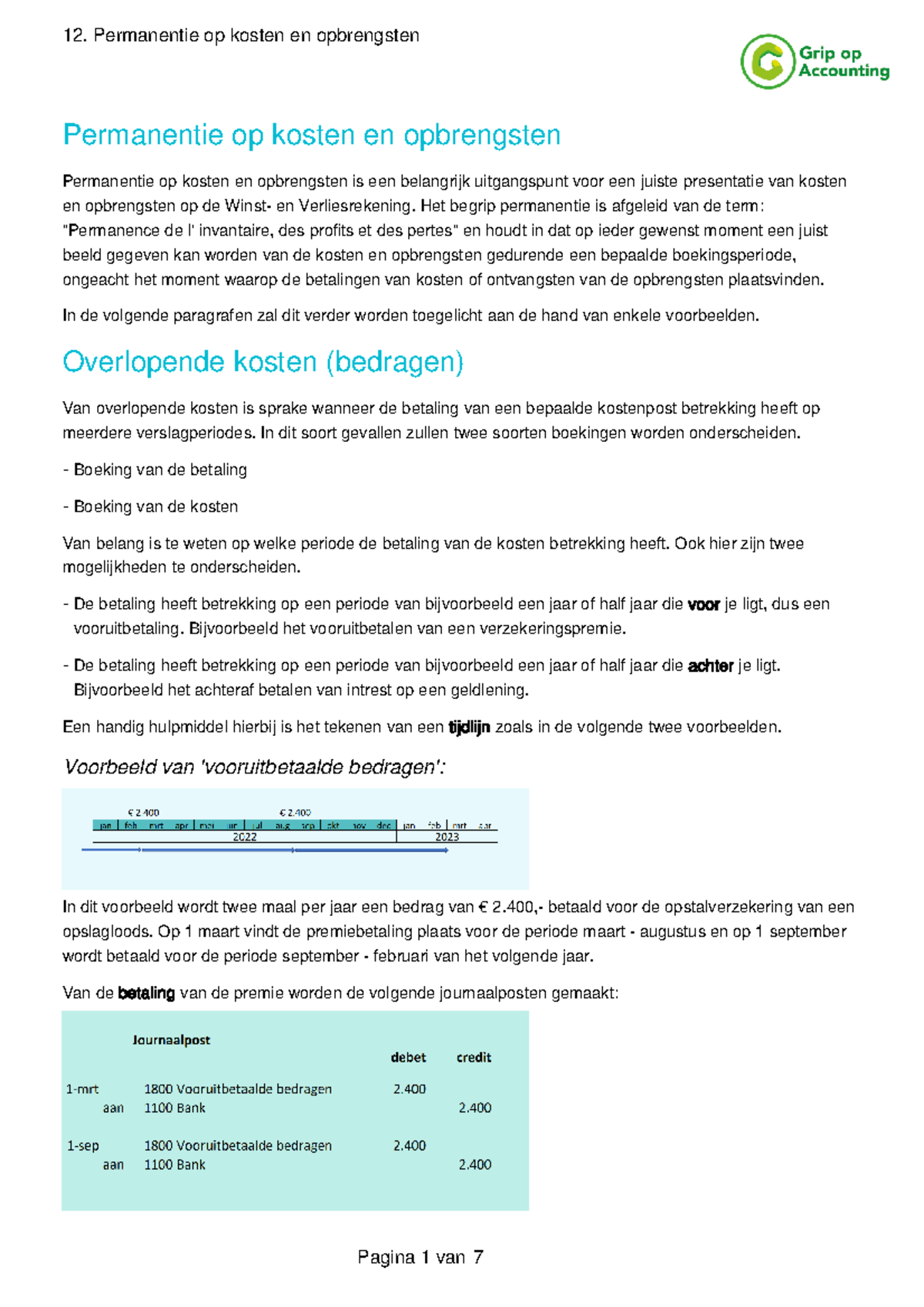 12. Permanentie Op Kosten En Opbrengsten - Permanentie Op Kosten En ...