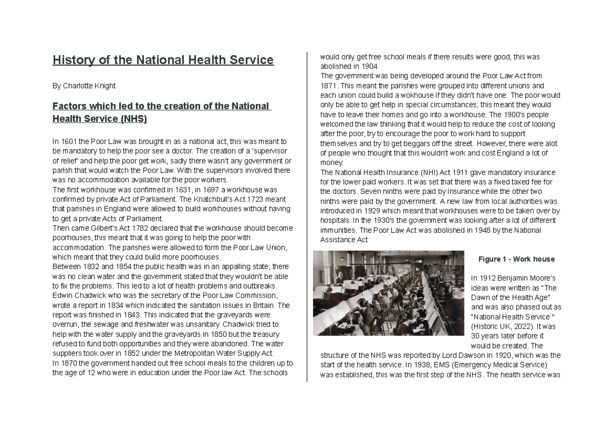 Unit 6 - Got a merit - History of the National Health Service By ...