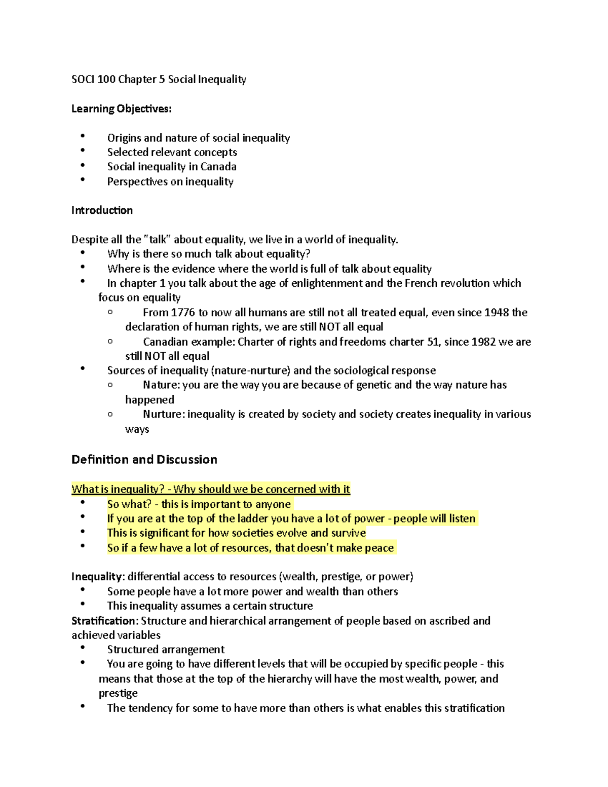 SOCI 100 Chapter 5 Social Inequality - SOCI 100 Chapter 5 Social ...
