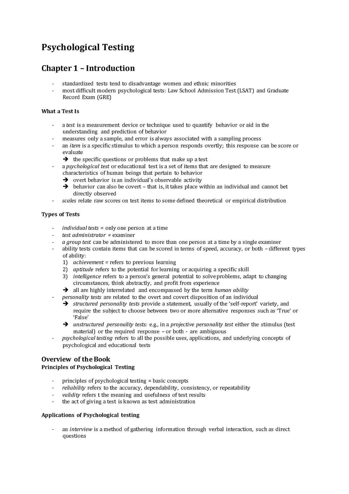 Summary Psychological Testing, H1-18 - Psychological Testing Chapter 1 ...