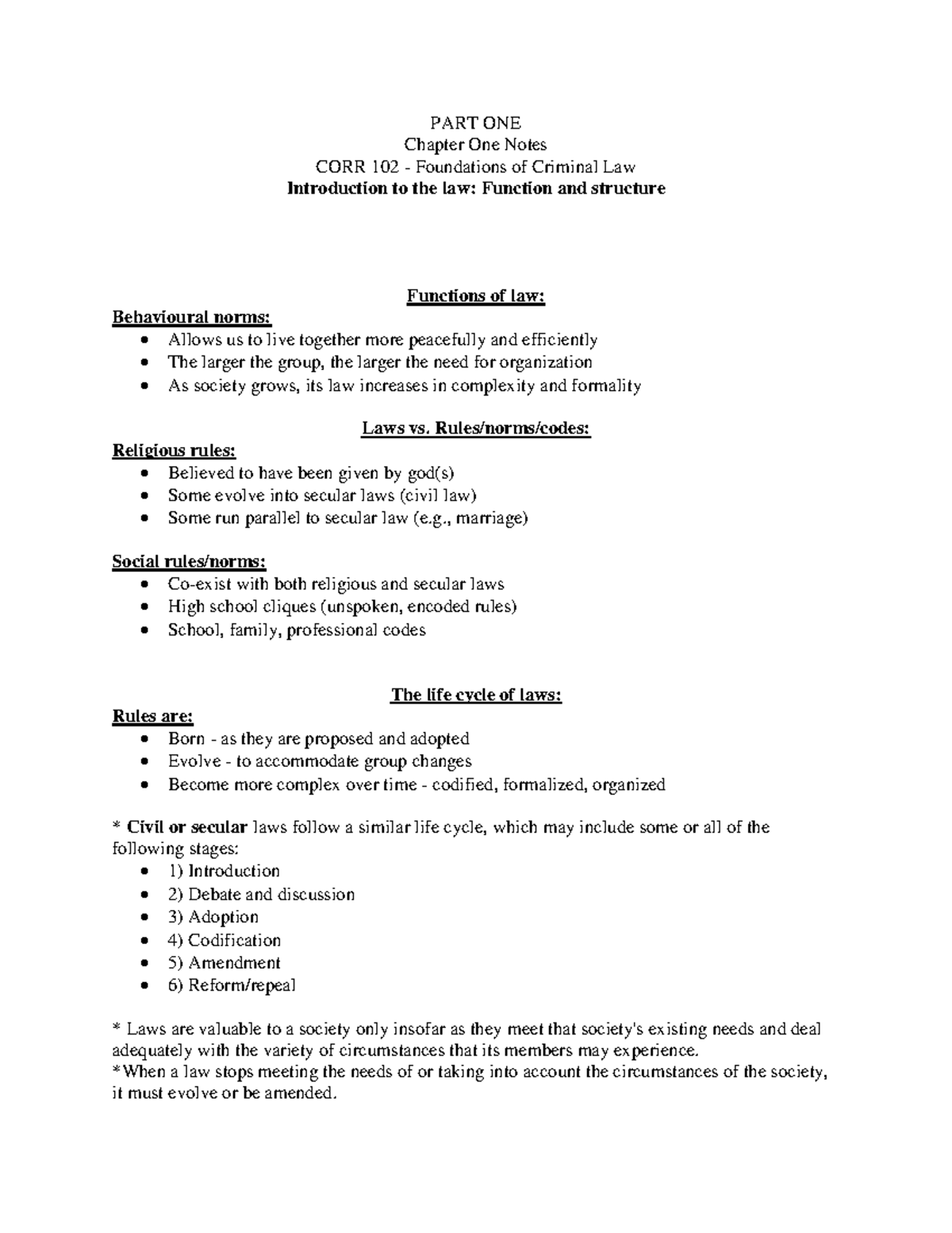 Lecture notes, lectures 1-10 Foundations of Criminal Law - PART ONE ...
