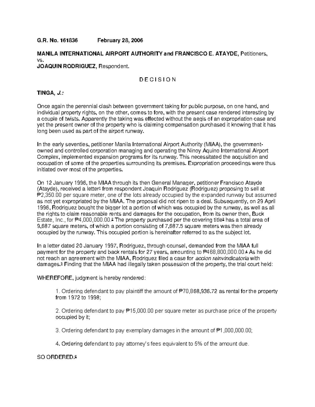 MIAA vs. Rodriguez, G.R. No. 161836 - G. No. 161836 February 28, 2006 ...