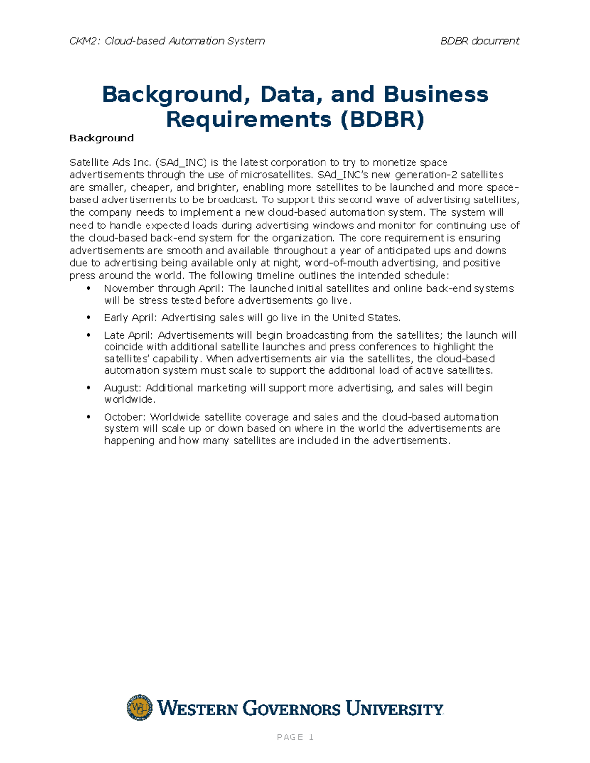 Background, Data, and Business Report (BDBR) - CKM2: Cloud-based ...