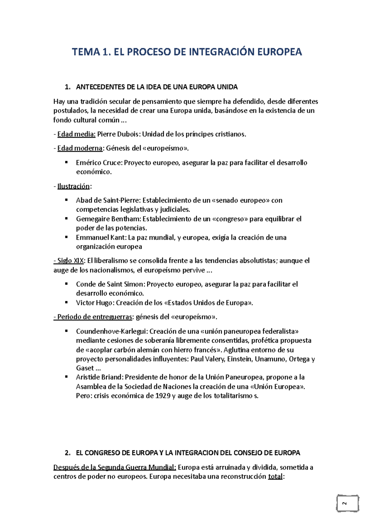Temario Instituciones - TEMA 1. EL PROCESO DE INTEGRACIÓN EUROPEA 1 ...