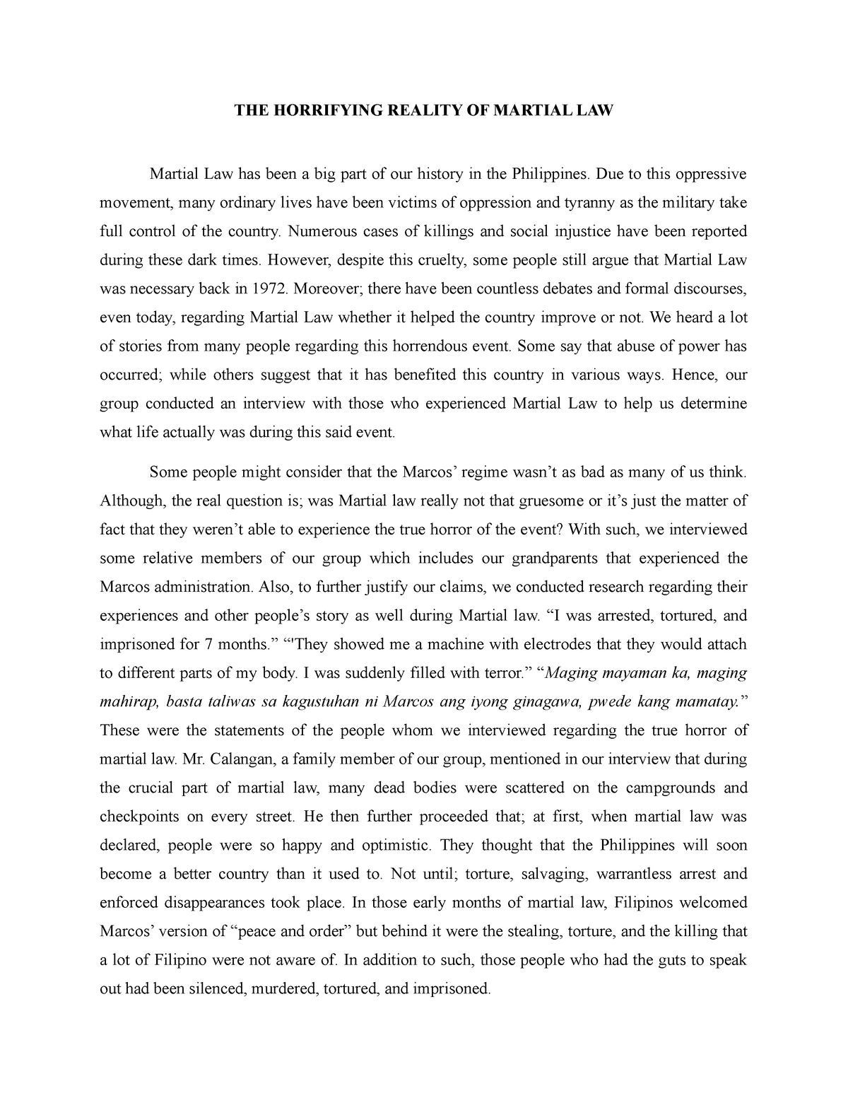 essay about martial law 500 words