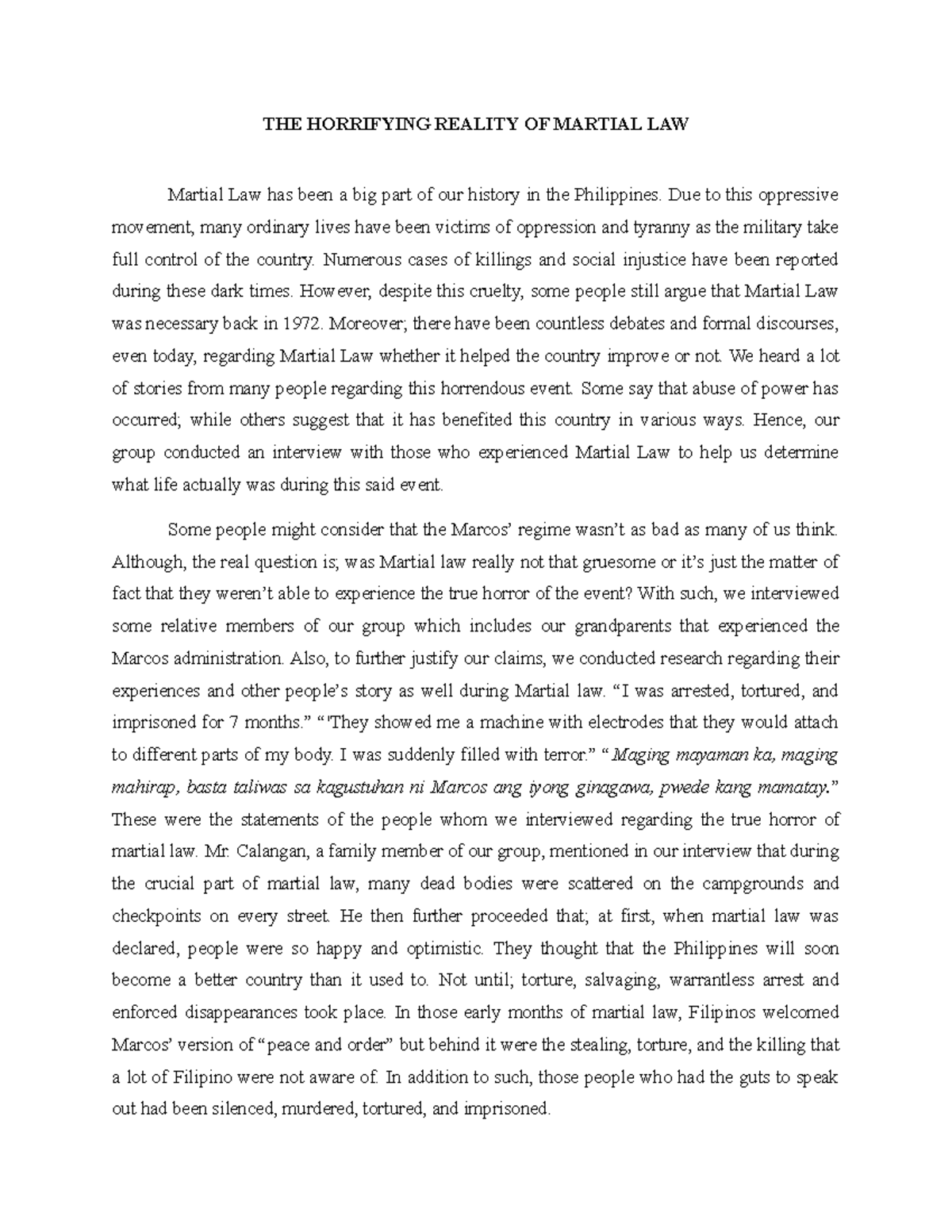 essay about martial law 500 words