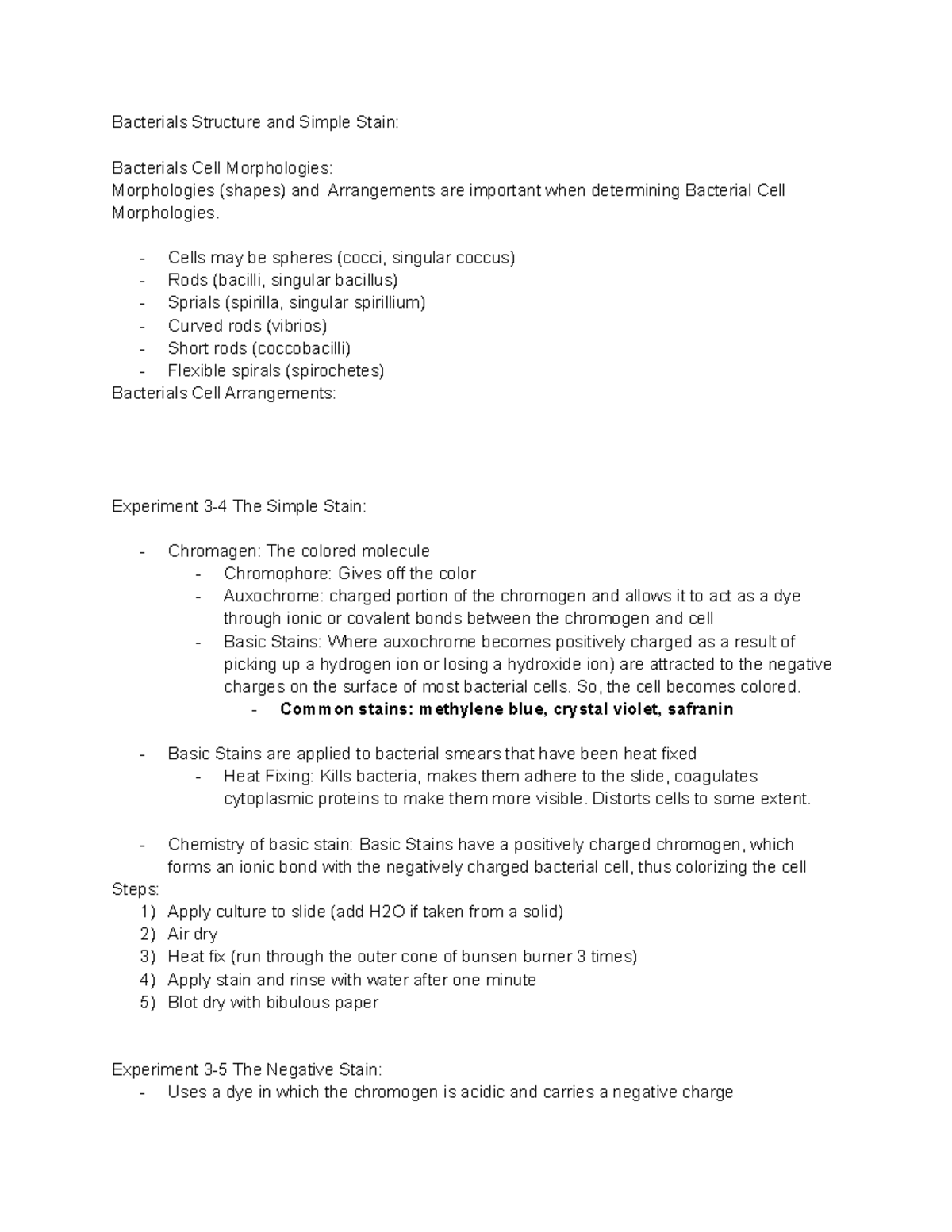 Microbiology Midterm Bacterials Structure and Simple Stain Bacterials Cell Morphologies