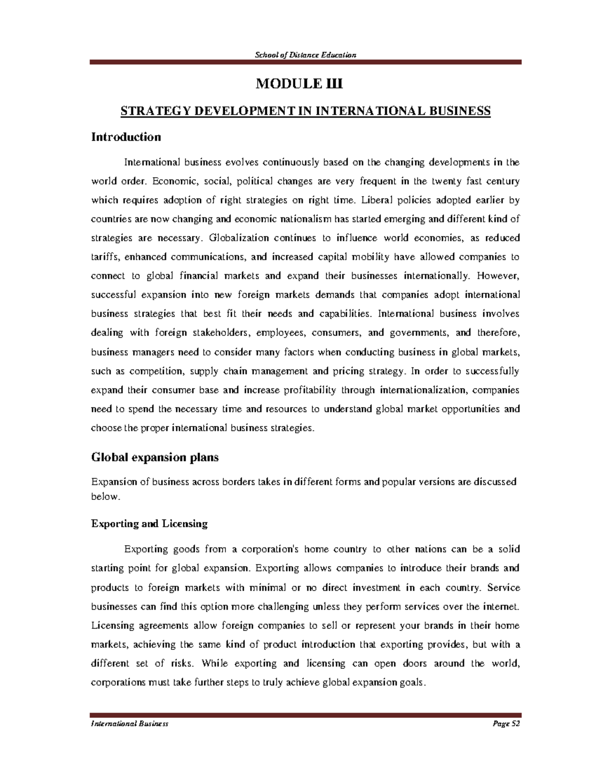 International Business MOD 3 MODULE III STRATEGY DEVELOPMENT IN