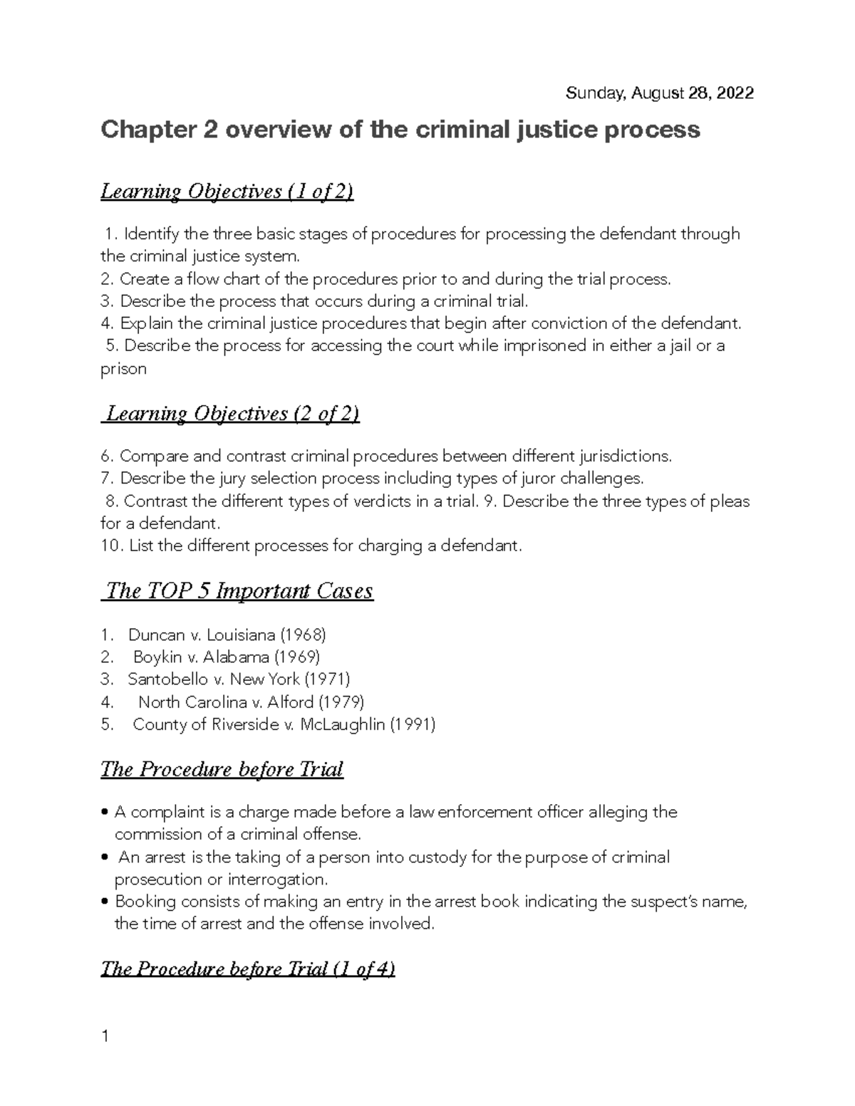 ADJ -2 Week 2 Notes - ADJ-2. CRIMINAL PROCEDURE Law And Practice ...