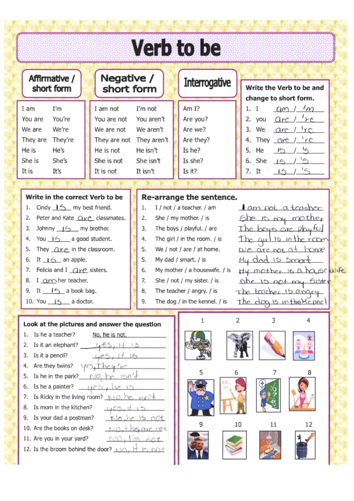 Tarea II - Verb to be Affirmative Negative short form short form ...