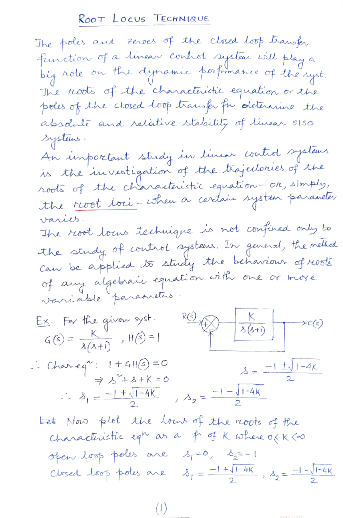 11. Root locus 1 - notes - RooT ocus TECHNIQUE Jhe oles at Zenoes o the ...