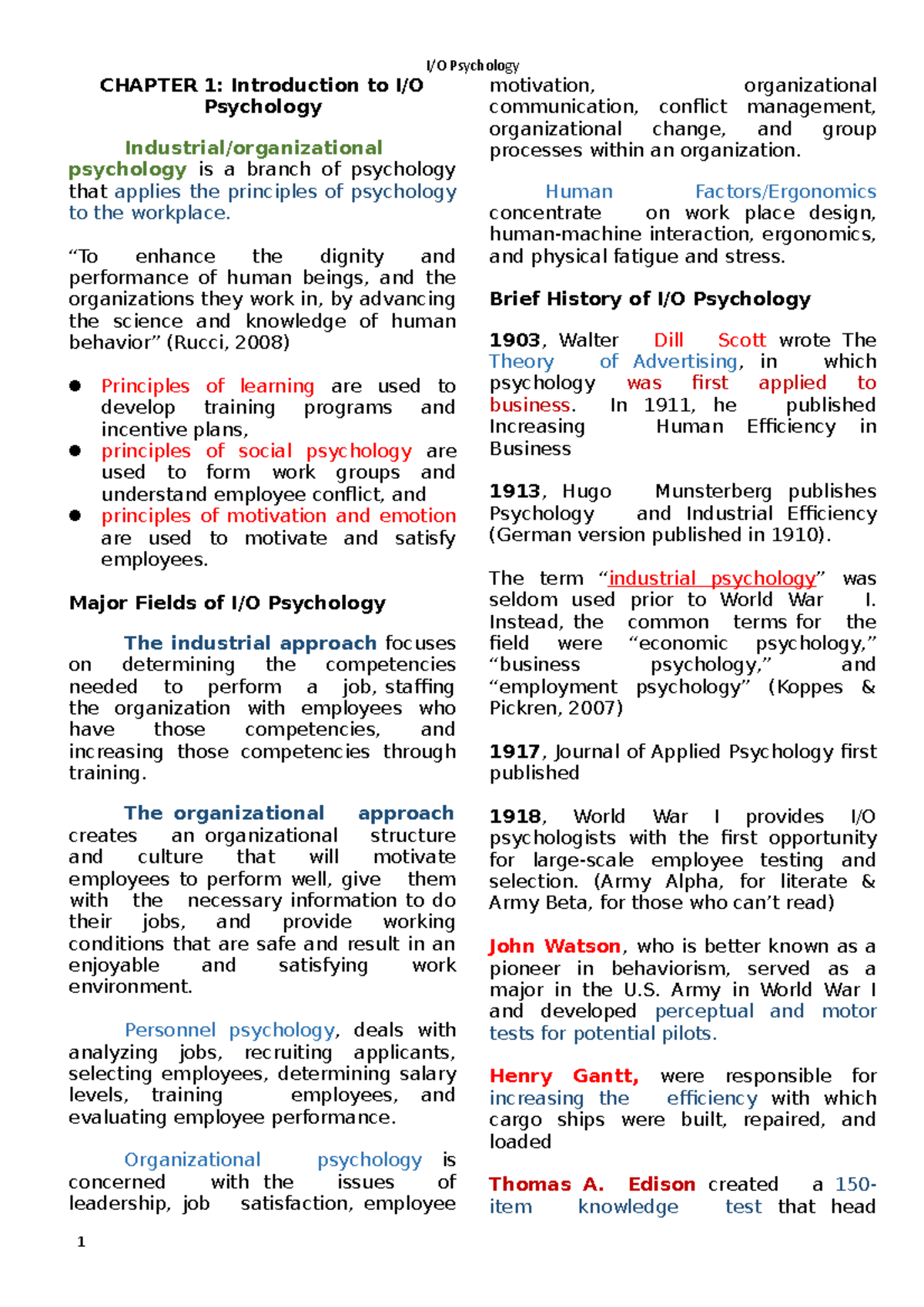 IO Psych Reviewer Summative - CHAPTER 1: Introduction to I/O Psychology ...